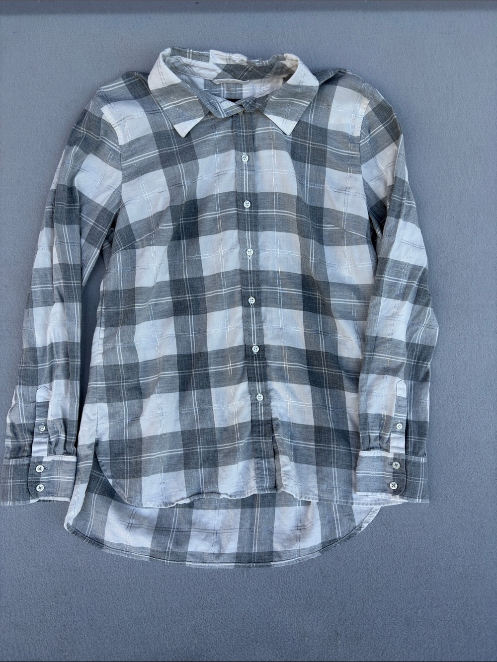 Talbots Gray and White Plaid Button-Down Shirt